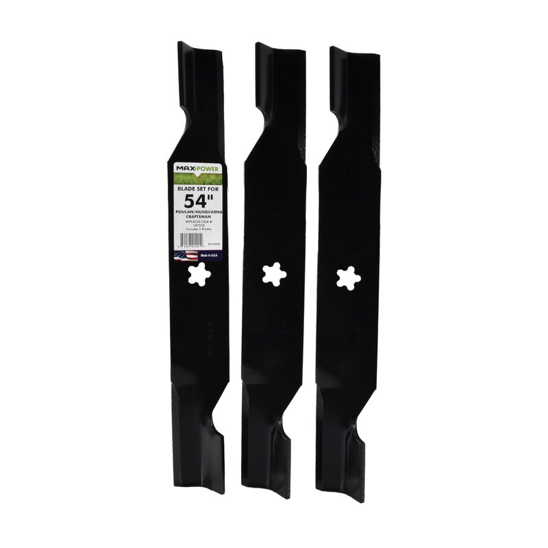 Maxpower مجموعة شفرات MaxPower 561747B 3 لعديد من جزازات العشب 54 بوصة من كرافتسمان، هوسكفارنا، وبولان تستبدل أرقام OEM #'s 187256 و 532187256 - Image 1